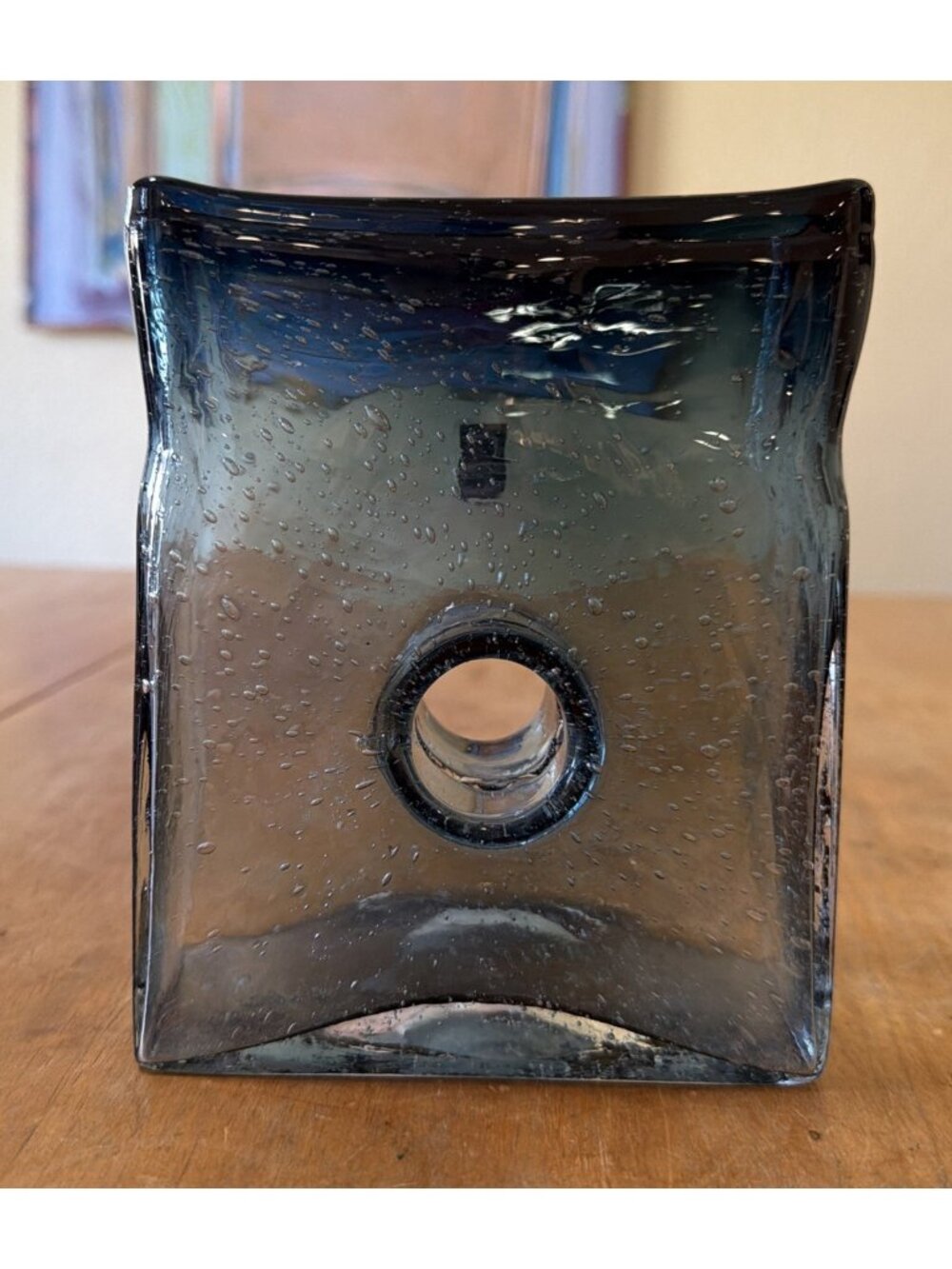 Chive Ca Modern Contemporary Hand Blown Blue Rectangle Bubble Glass Vase